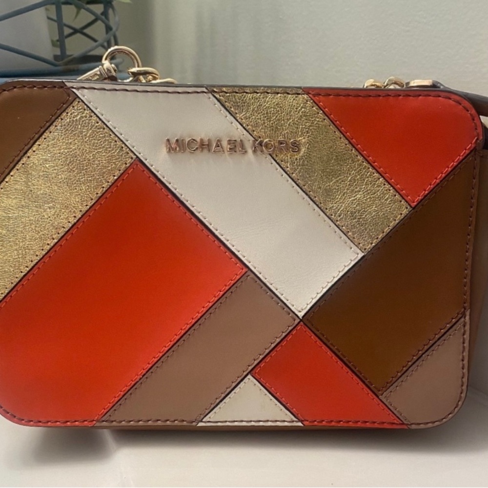Michael Kors Adele Patchwork Orange And Gold Cros… - image 1